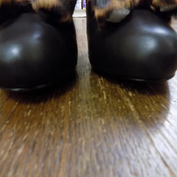 Vivienne Westwood Anglomania Black Leather Fur Bow Platform Heels Booties 37 6.5 - Picture 7 of 14